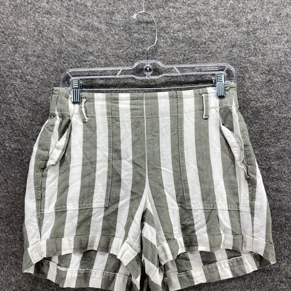 Loft Shorts Women Gray Striped S Small Rayon Mid Rise Chino Elastic Waist - Picture 2 of 10